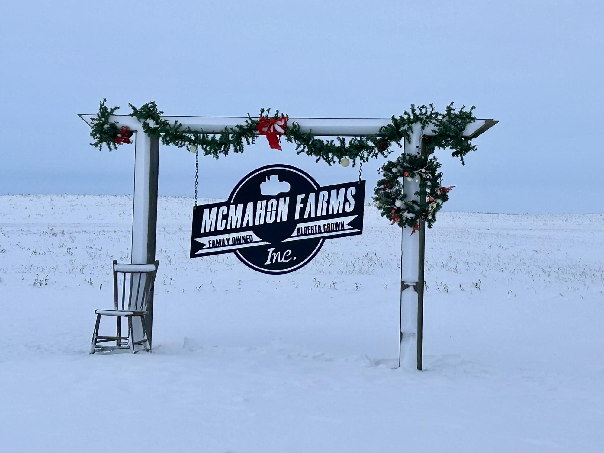 McMahon Farms sign in winter